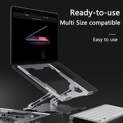 Aluminum laptop stand with laptop, view 2