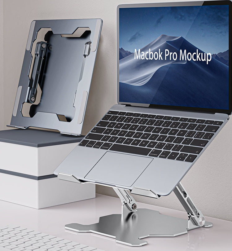 Aluminum laptop stand on a desk, view 9