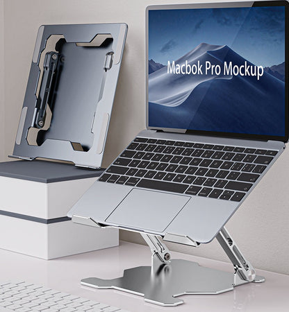 Aluminum laptop stand on a desk, view 9