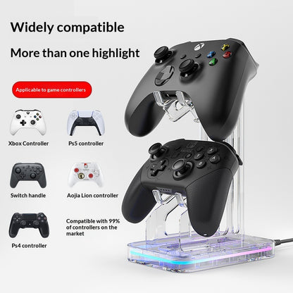 RGB controller stand holding two gamepads, view 1