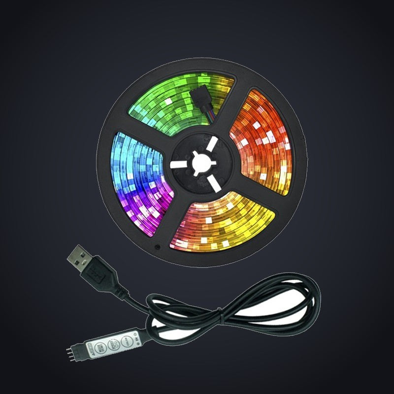 Desk Glow RGB LED strip reel with USB plug and 3-button controller