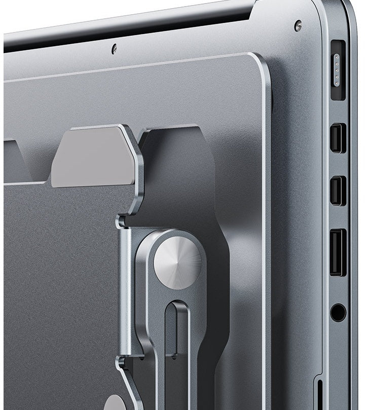 Aluminum laptop stand hinge detail, view 5