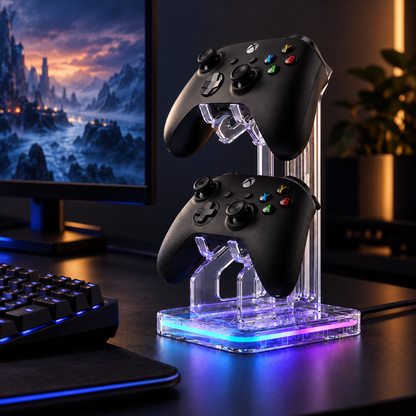RGB controller stand in a gaming desk setup