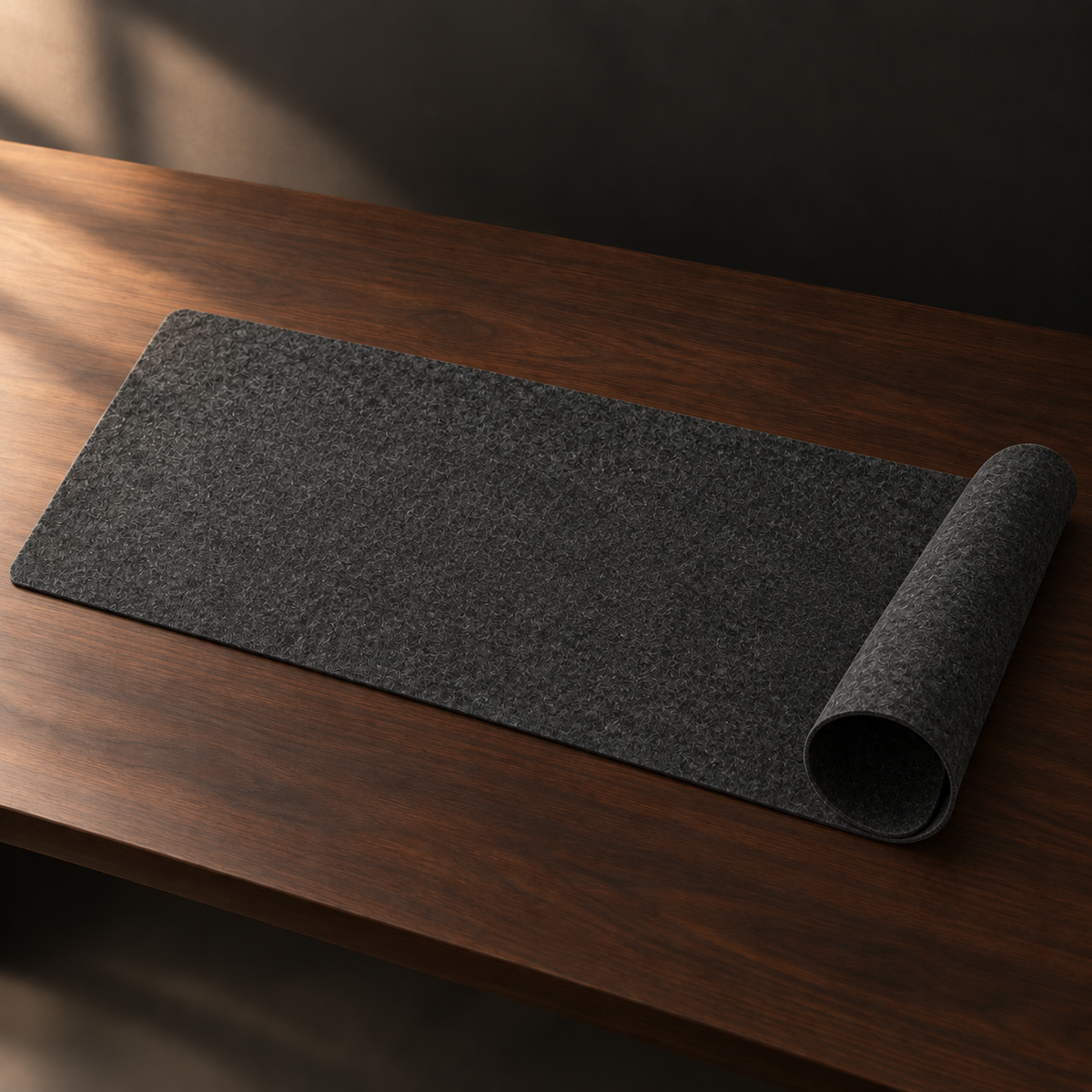 Felt desk pad partly rolled up