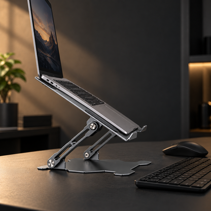 Side view of the laptop stand raising a laptop