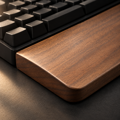 Close-up of walnut wood grain and rounded edge